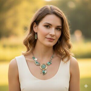 Silver and Turquoise Necklace and Earring Set
